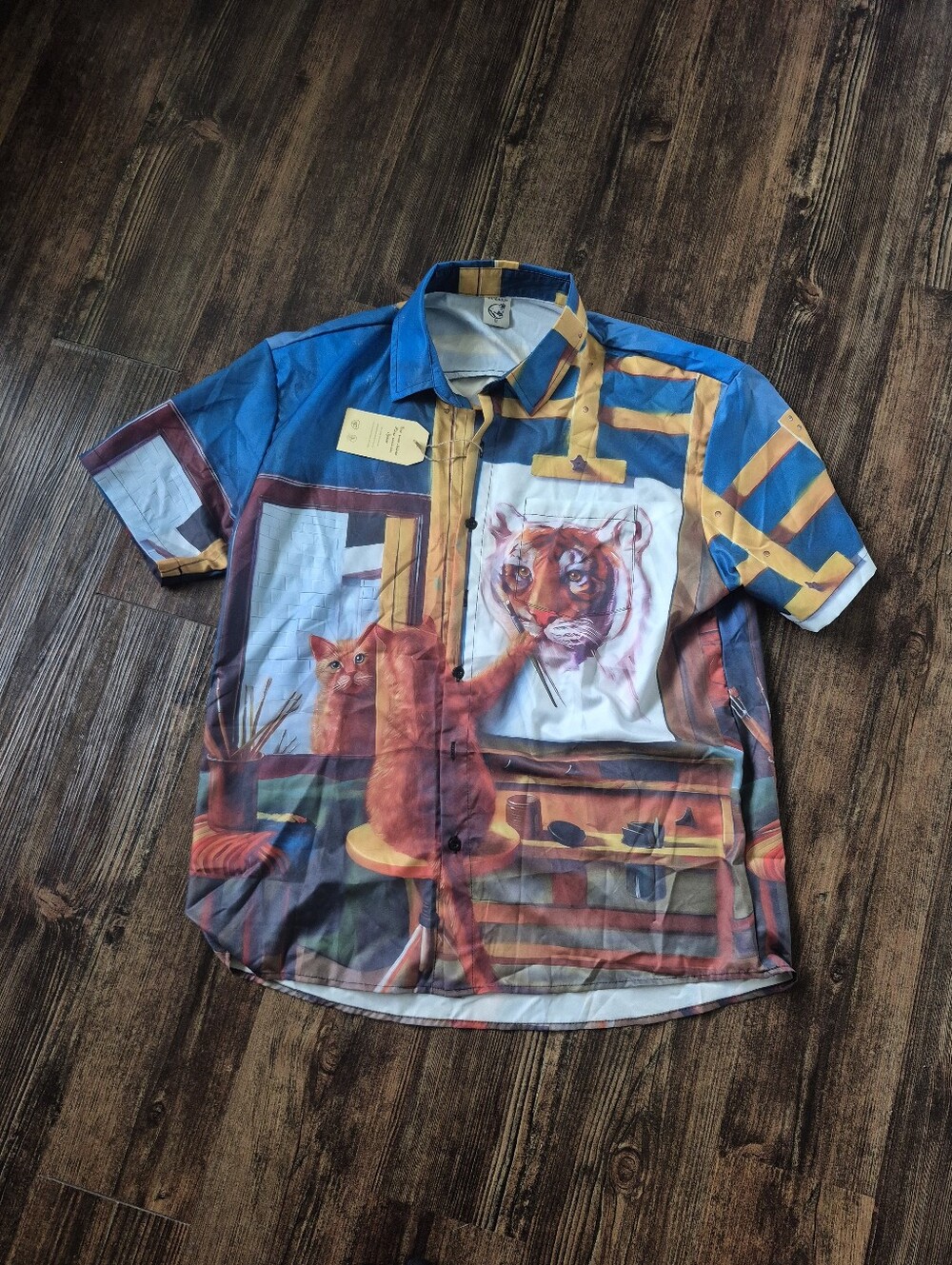 Mens Hardaddy Cat Painter Tiger Button Up Lightweight Shirt Size Medium NWT